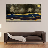 Abstract Midnight Golden Scenery with Deer Canvas Wall Painting - Decor Smart