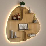 Abstract Shape Backlit Designer Wooden Wall Shelf / Book Shelf / Night Light, Light Oak Finish - Decor Smart