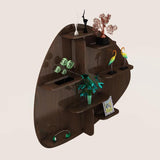 Abstract Shape Backlit Designer Wooden Wall Shelf / Book Shelf / Night Light, Walnut Finish - Decor Smart