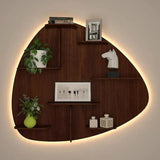 Abstract Shape Backlit Designer Wooden Wall Shelf / Book Shelf / Night Light, Walnut Finish - Decor Smart