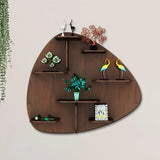 Abstract Shape Backlit Designer Wooden Wall Shelf / Book Shelf / Night Light, Walnut Finish - Decor Smart