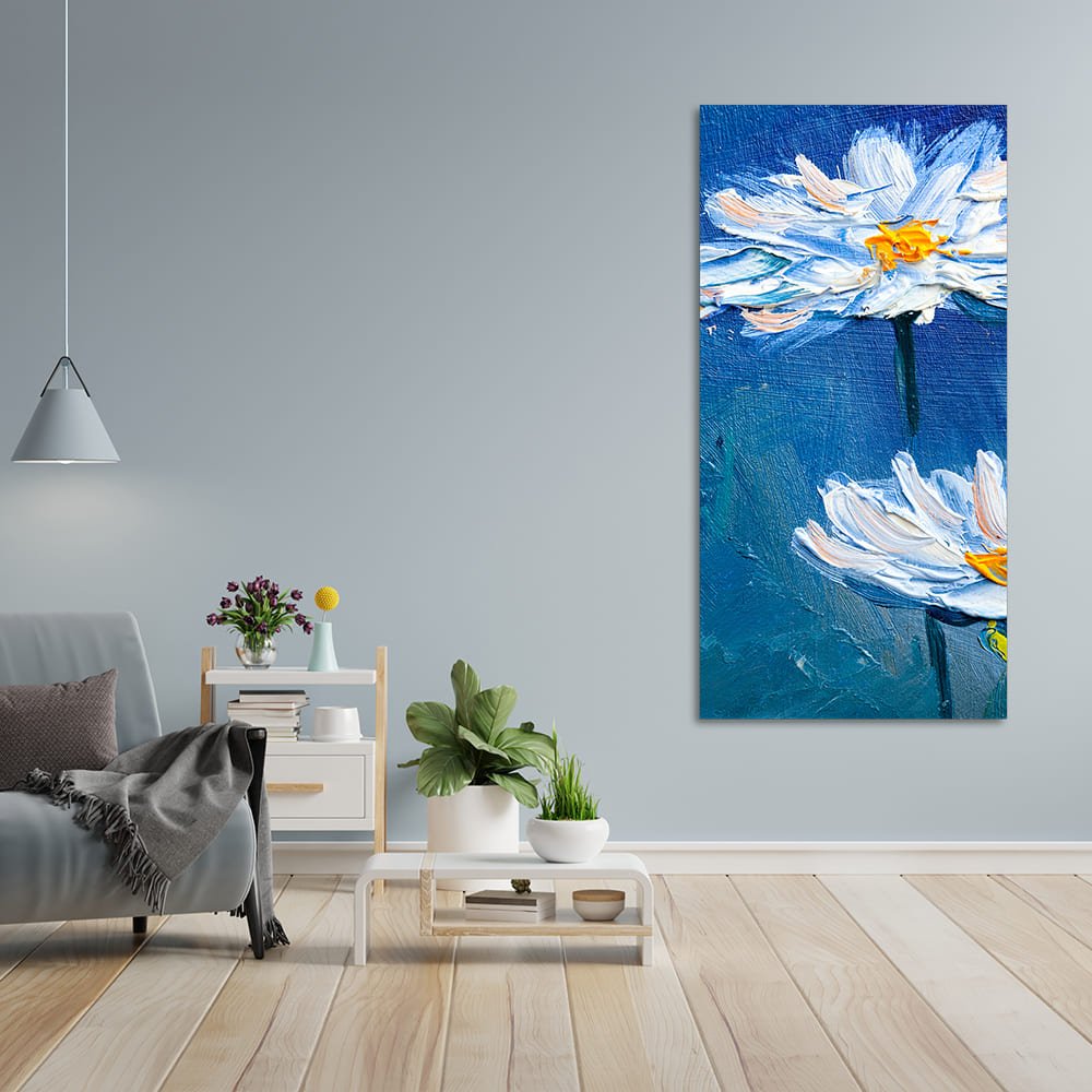 Acrylic Painting of White Flower Premium Canvas Wall Painting - Decor Smart
