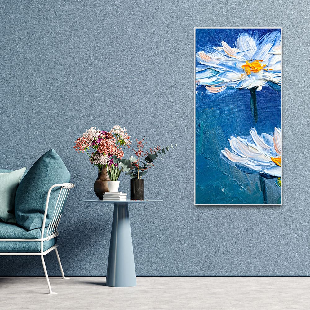 Acrylic Painting of White Flower Premium Canvas Wall Painting - Decor Smart