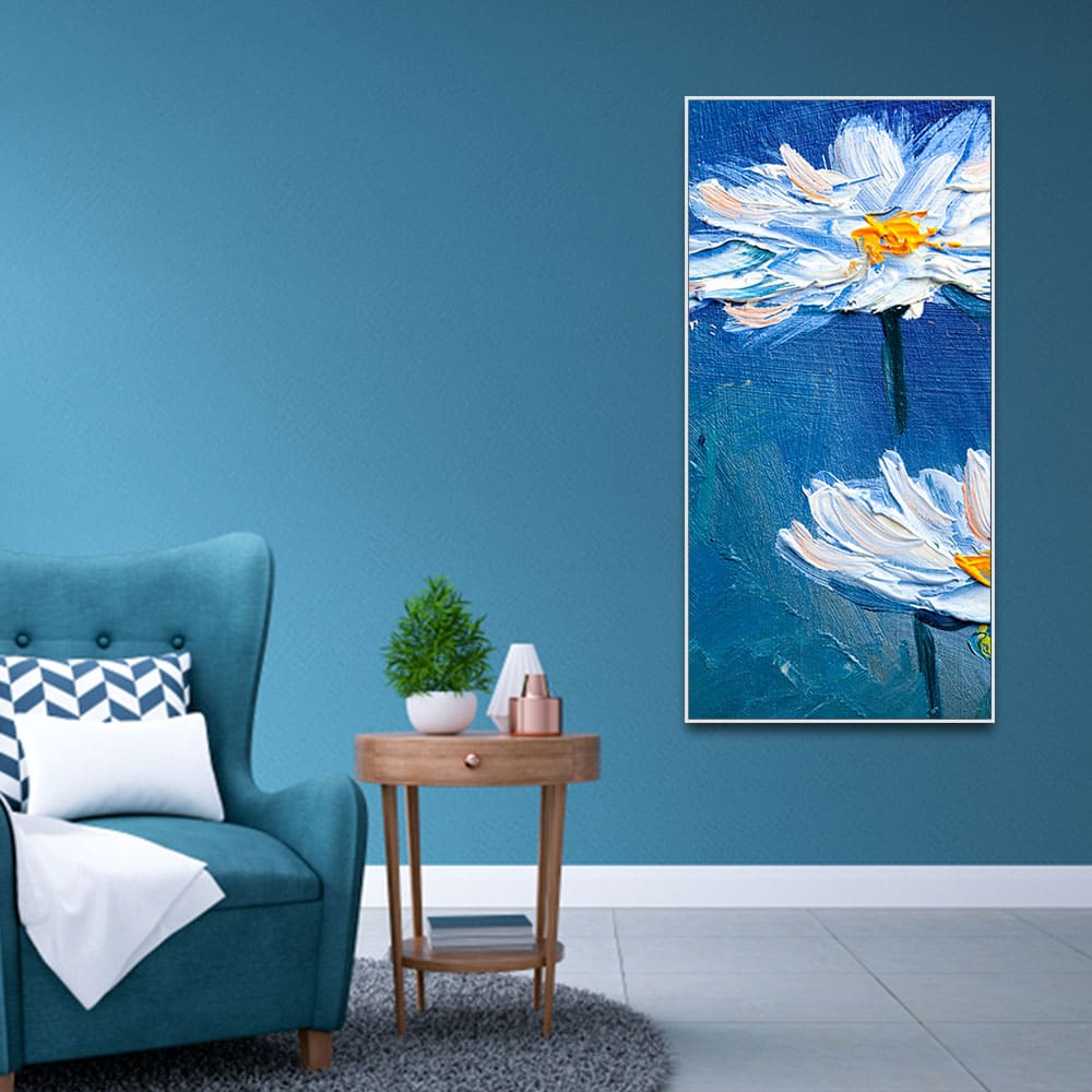 Acrylic Painting of White Flower Premium Canvas Wall Painting - Decor Smart