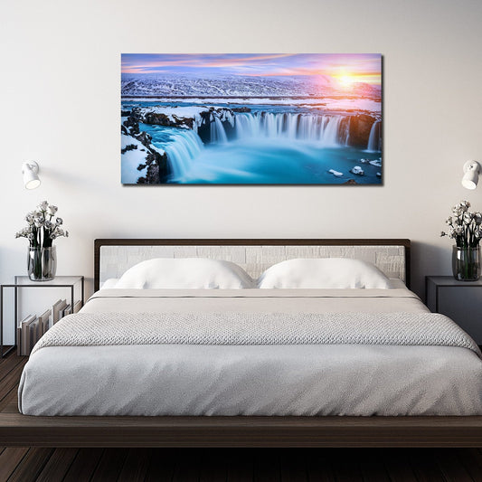Amazing Godafoss Waterfall in Winter Premium Canvas Wall Painting - Decor Smart