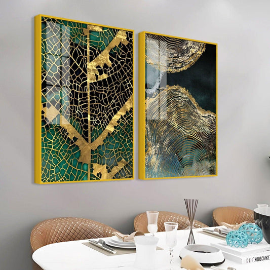 Amazing Golden Pattern Acrylic Floating Wall Painting Set of 2 - Decor Smart