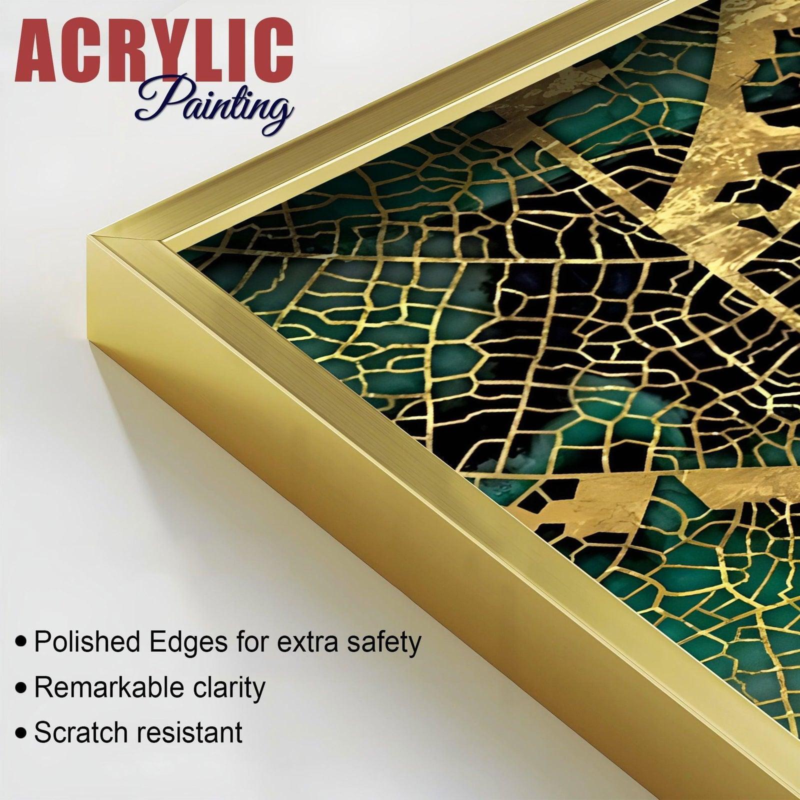 Amazing Golden Pattern Acrylic Floating Wall Painting Set of 2 - Decor Smart