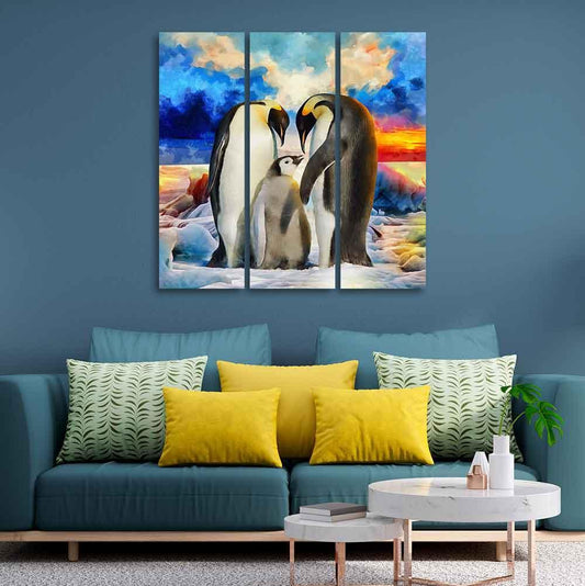 Animal Wall Painting of Penguins Set of 3 Pieces - Decor Smart