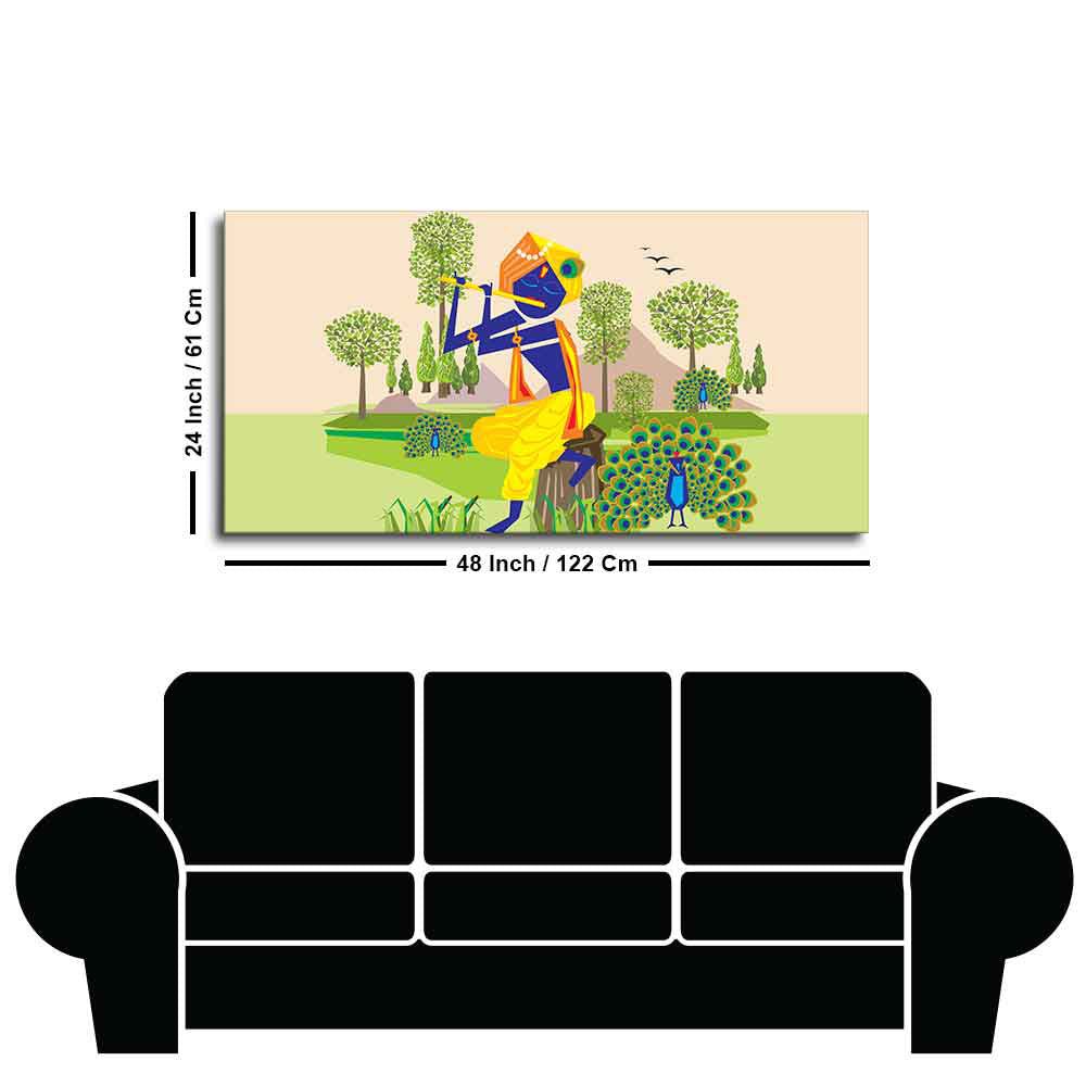 Animated Little Krishna With Flute Canvas Wall Painting - Decor Smart