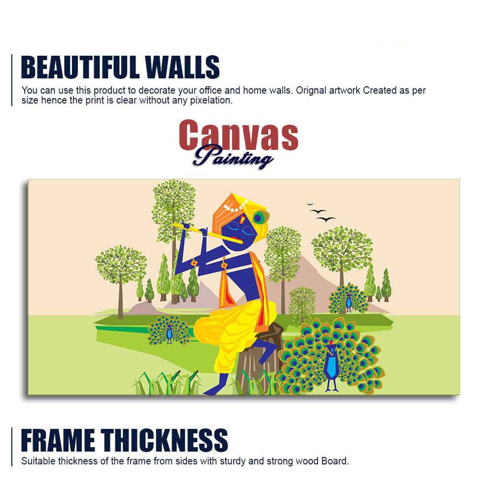 Animated Little Krishna With Flute Canvas Wall Painting - Decor Smart