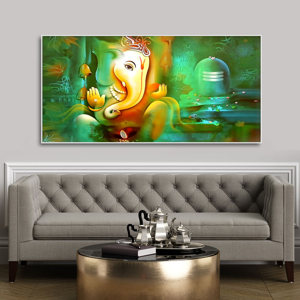 Auspicious Ganesh with Shiva lingam Canvas Wall Painting - Decor Smart