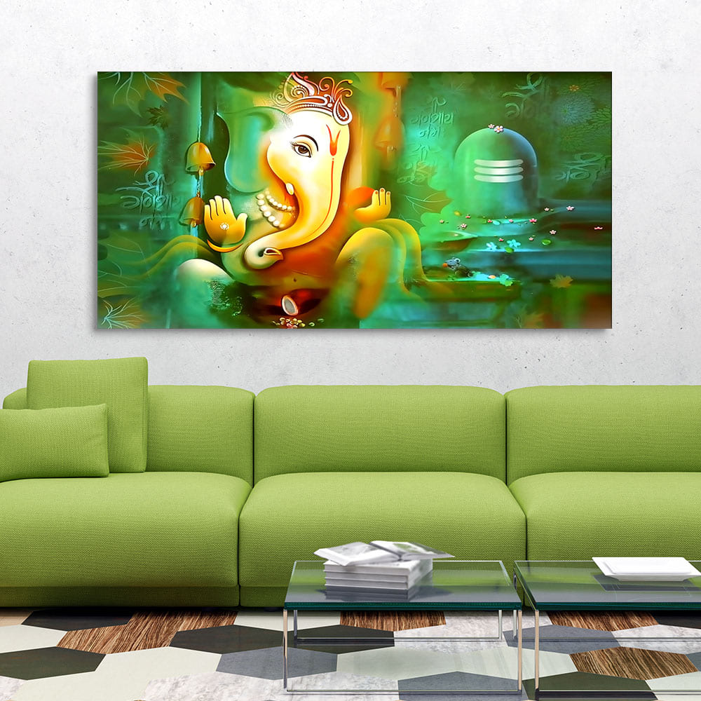Auspicious Ganesh with Shiva lingam Canvas Wall Painting - Decor Smart