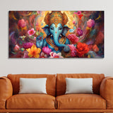 Auspicious Ganpati Floral Premium Canvas Wall Painting - Decor Smart