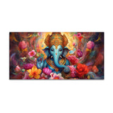 Auspicious Ganpati Floral Premium Canvas Wall Painting - Decor Smart