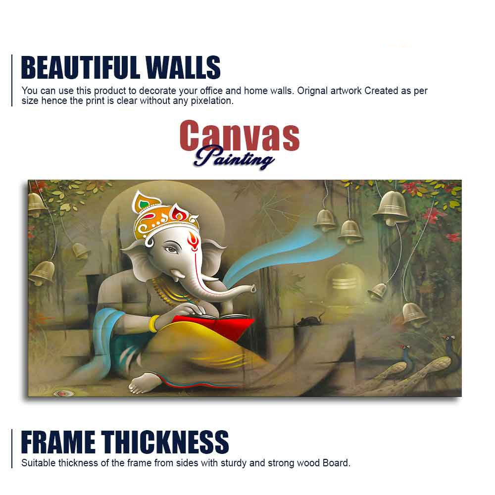 Auspicious Lord Ganpati Ganesha Canvas Wall Painting - Decor Smart