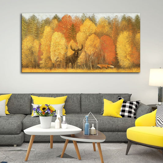 Autumn Foliage with Moose and Fox Premium Canvas Wall Painting - Decor Smart
