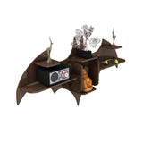 Bat Shape Backlit Designer Wooden Wall Shelf Book Shelf Night Light, Walnut Finish - Decor Smart