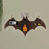 Bat Shape Backlit Designer Wooden Wall Shelf Book Shelf Night Light, Walnut Finish - Decor Smart