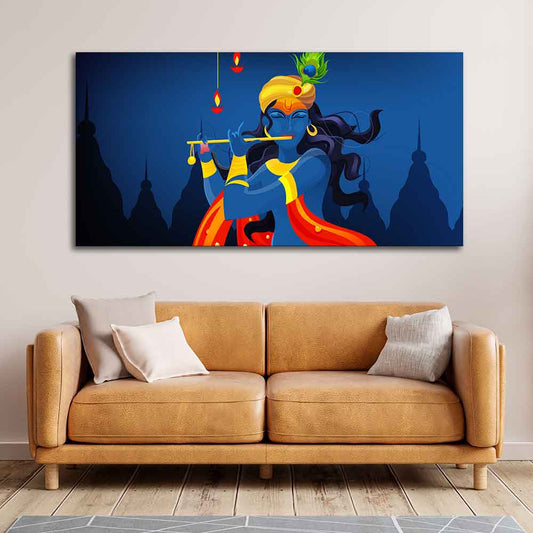 Beautiful Abstract Art of Lord Krishna Flute Canvas Wall Painting - Decor Smart