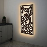 Beautiful Bird with Flower Backlit Wooden Wall Hanging with LED Night Light Walnut Finish - Decor Smart