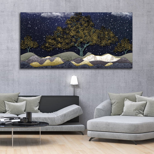 Beautiful Dark Blue Snowy Background Canvas Wall Painting - Decor Smart