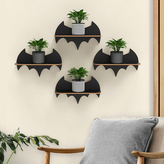 Beautiful Design Batman Shaped Wooden Wall Shelf Set Of Four - Decor Smart