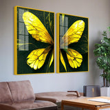 Beautiful Design of Golden Wings Art Acrylic Floating Wall Painting Set Of 2 - Decor Smart