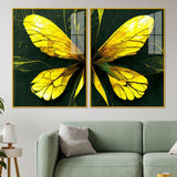 Beautiful Design of Golden Wings Art Acrylic Floating Wall Painting Set Of 2 - Decor Smart