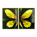 Beautiful Design of Golden Wings Art Acrylic Floating Wall Painting Set Of 2 - Decor Smart
