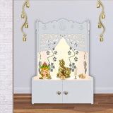 Beautiful Flower Design Pattern Floor Temple with Spacious Wooden Shelf & Inbuilt Focus Light - White Finish - Decor Smart