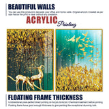 Beautiful Golden Birds and Deer Acrylic Floating Wall Painting Set Of 2 - Decor Smart