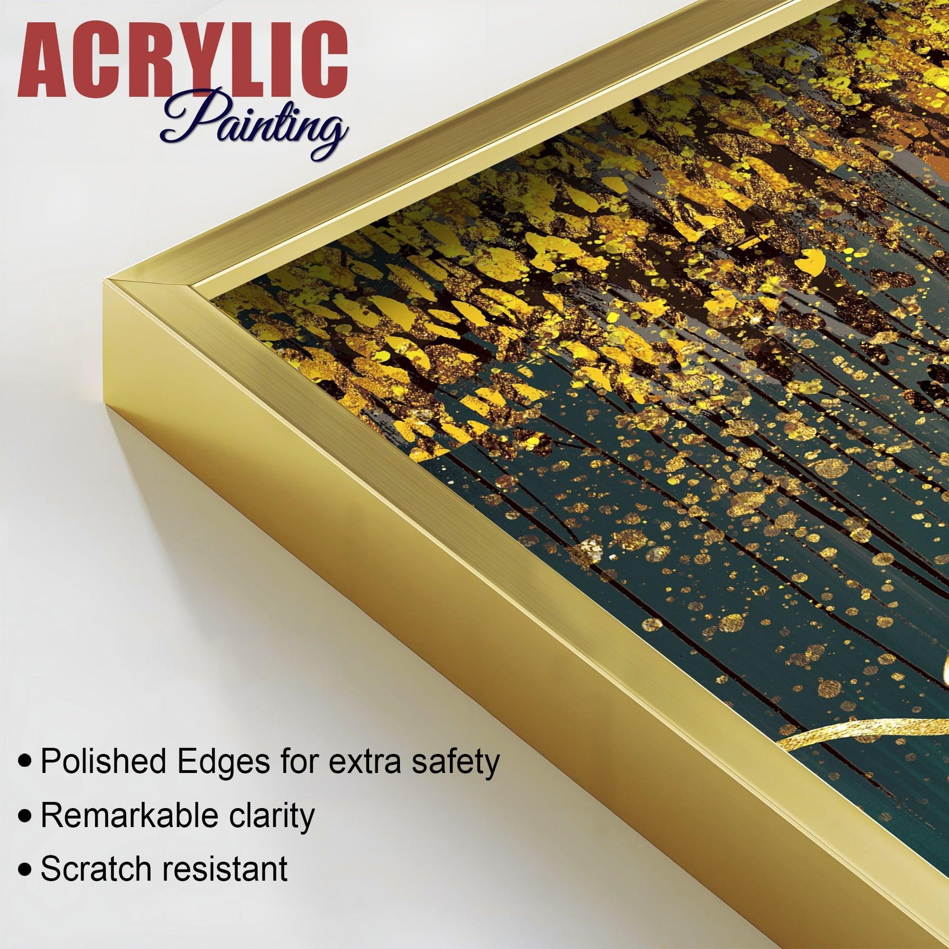Beautiful Golden Birds and Deer Acrylic Floating Wall Painting Set Of 2 - Decor Smart
