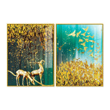Beautiful Golden Birds and Deer Acrylic Floating Wall Painting Set Of 2 - Decor Smart