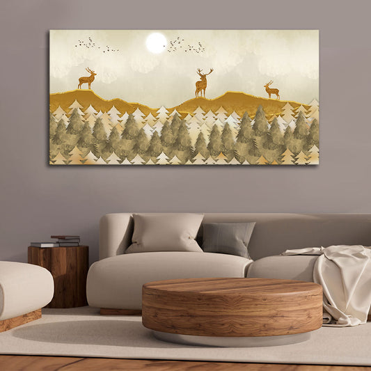 Beautiful Golden Deers Premium Canvas Wall Painting - Decor Smart