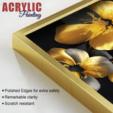 Beautiful Golden Flower Premium Acrylic Floating Wall Painting Set Of 2 - Decor Smart