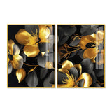Beautiful Golden Flower Premium Acrylic Floating Wall Painting Set Of 2 - Decor Smart