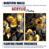 Beautiful Golden Flower Premium Acrylic Floating Wall Painting Set Of 2 - Decor Smart