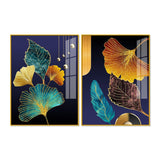 Beautiful Golden Leaves Acrylic Floating Wall Painting Set of 2 - Decor Smart
