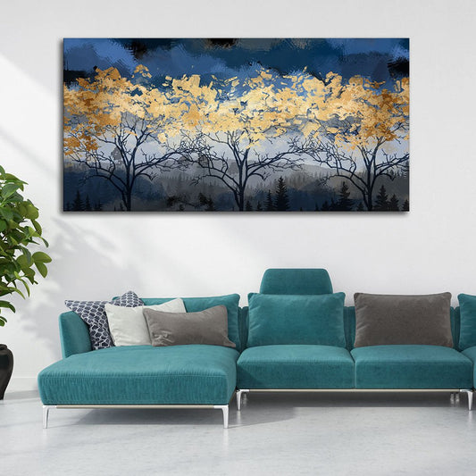 Beautiful Golden Tree Abstract Design Premium Canvas Wall Painting - Decor Smart