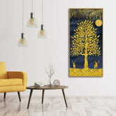Beautiful Golden Tree and Moon with Deers Premium Canvas Wall Painting - Decor Smart