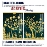 Beautiful Golden Trees with Deer Premium Acrylic Floating Wall Painting Set Of 2 - Decor Smart