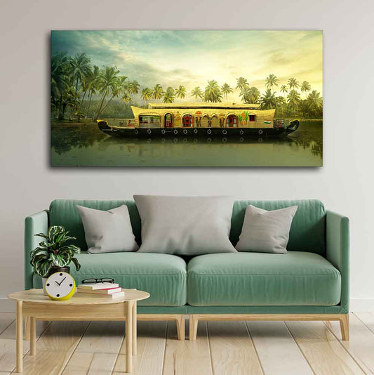 Beautiful House Boat in Kerala Premium Wall Painting - Decor Smart