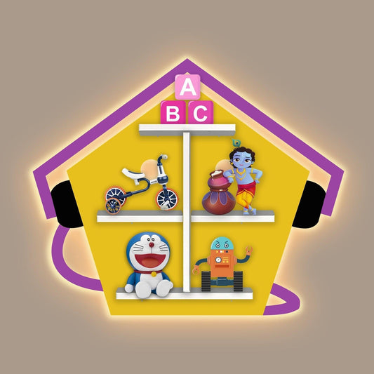 Beautiful Hut with Listening Music Wooden LED Light Wall Shelf for Kids - Decor Smart