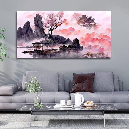 Beautiful Lake View Watercolor Art Canvas Wall Painting - Decor Smart