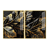 Beautiful Leaf Golden Textural Art Acrylic Floating Wall Painting Set Of 2 - Decor Smart