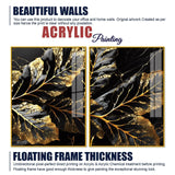 Beautiful Leaf Golden Textural Art Acrylic Floating Wall Painting Set Of 2 - Decor Smart