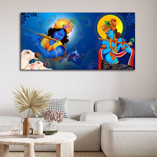 Beautiful Lord Krishna Playing with Flute Premium Canvas Wall Painting - Decor Smart