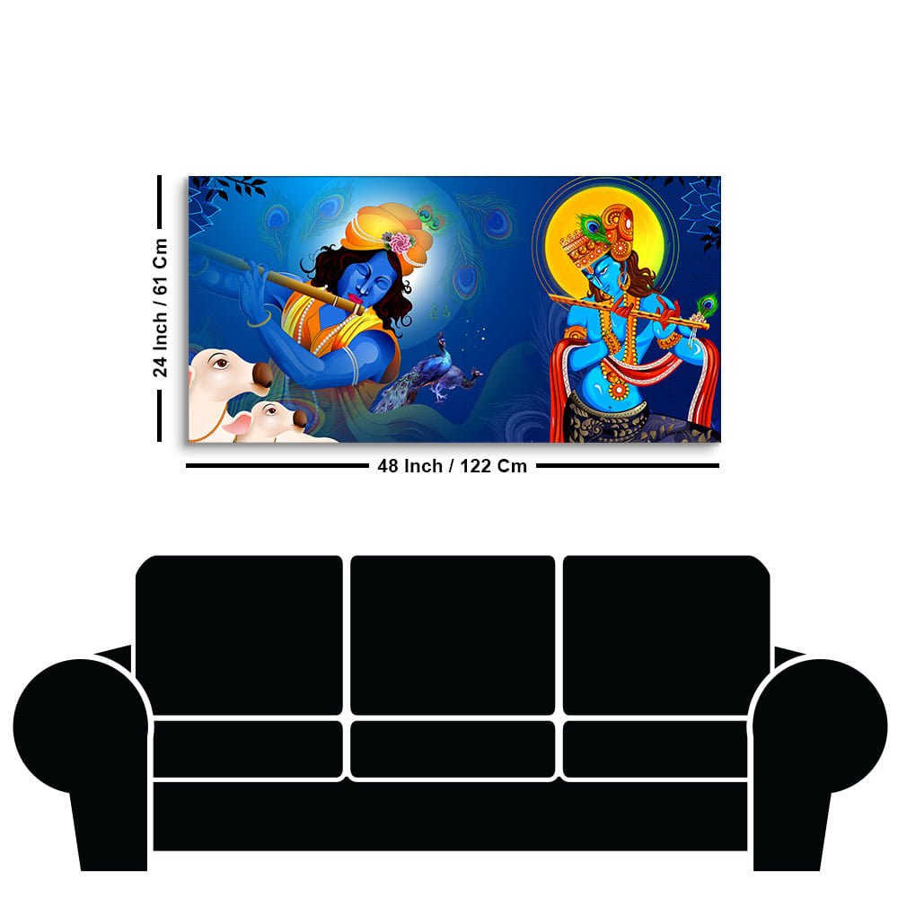Beautiful Lord Krishna Playing with Flute Premium Canvas Wall Painting - Decor Smart