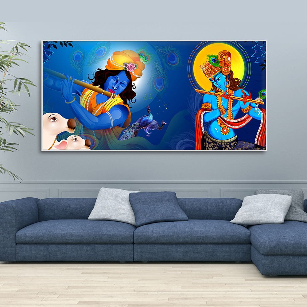 Beautiful Lord Krishna Playing with Flute Premium Canvas Wall Painting - Decor Smart