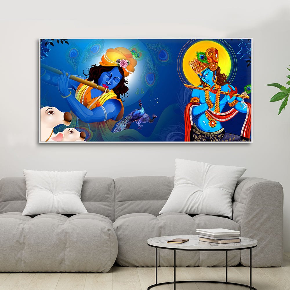 Beautiful Lord Krishna Playing with Flute Premium Canvas Wall Painting - Decor Smart